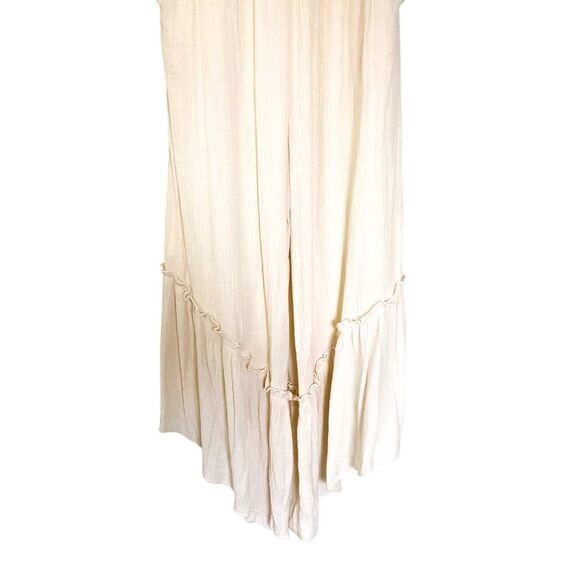 Lush Cream Tie Front Short Sleeve Wide Leg Bohemian Cottagecore Jumpsuit Small - Picture 3 of 8